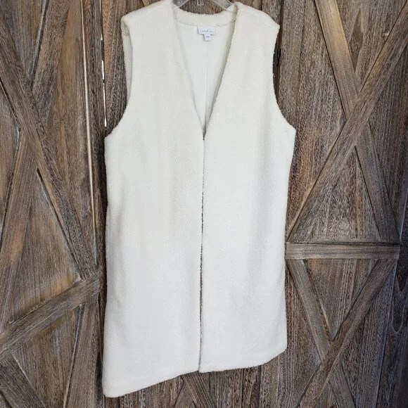 J. Jill Pure Jill Elements Long Vest Women's M Ivory White Sherpa Faux Shearling - Picture 2 of 11